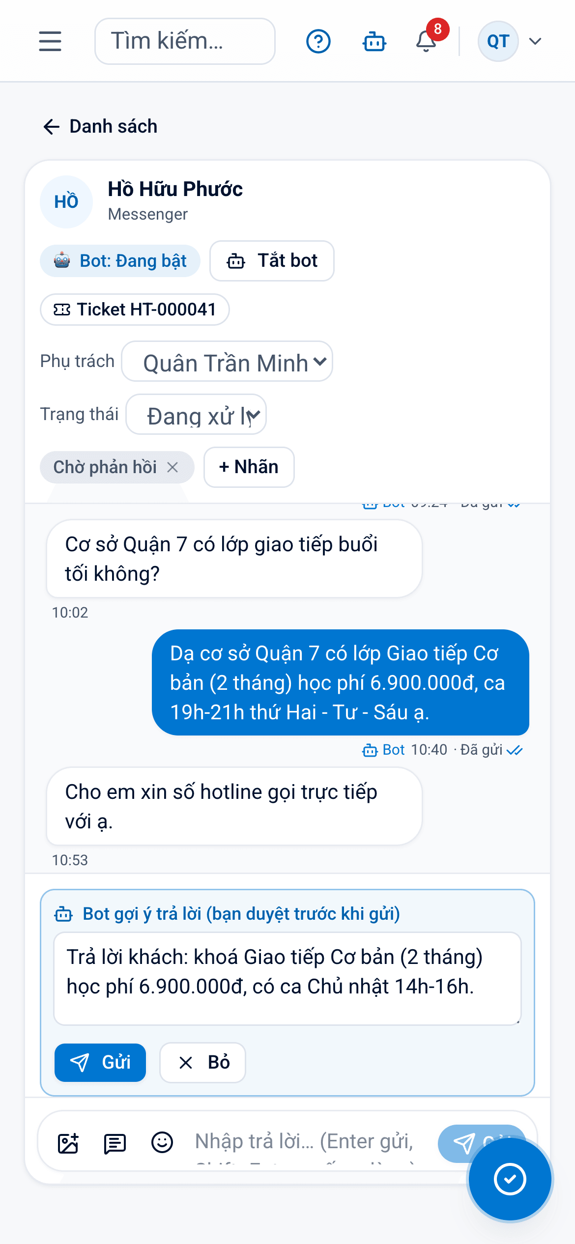 Hộp thư hợp nhất Salezy trên điện thoại